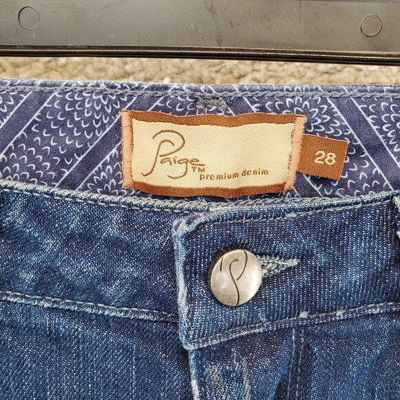 Paige Jeans Womens 28 (32x28) Blue Jean Premium Denim Manning Low Rise Flare - Picture 3 of 11